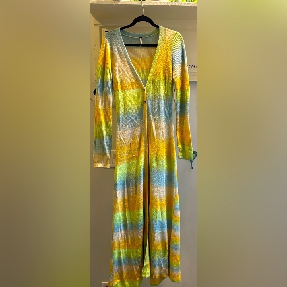 Free People Multicolor Striped Maxi Duster Sweater